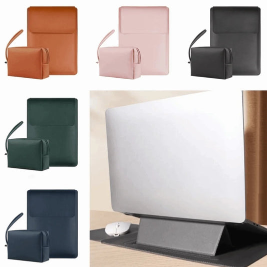 With Small Bag Laptop Sleeve Bag Bracket Design PU Leather Laptop Sleeve Case Adjustable Waterproof Laptop Bracket Inner Bag