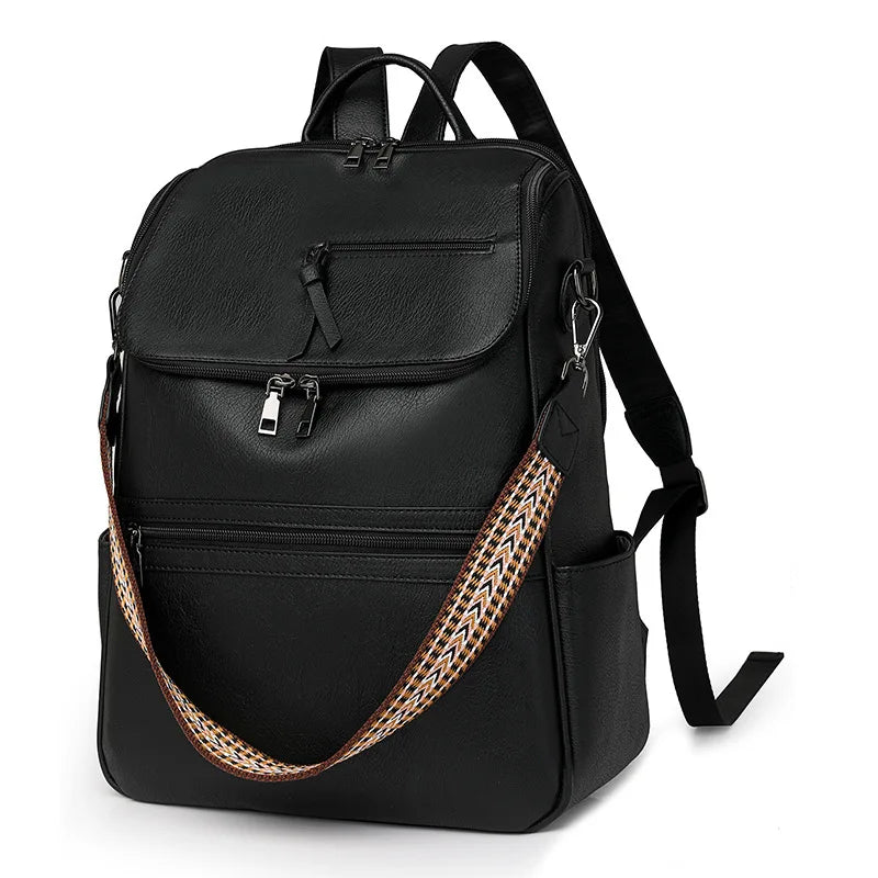 New 2025 Women Large Leather Laptop Backpack 15.6 Inch Waterproof Casual Fashion Business Retro Travel Shoulder Bag for College