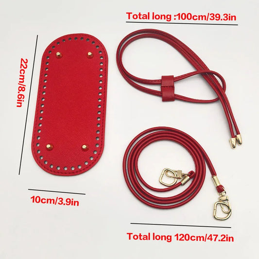 3-Piece DIY Crochet Bag Accessories Set - Adjustable Shoulder Strap, Drawstring Closure, Durable Faux Leather Base, Handmade Bag Accessories, for Handmade Crafts, DIY Wallets and Handbags, Handmade Bag Accessories |   Vibrant