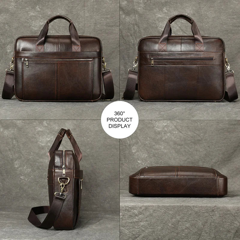 Men's Fashionable Genuine Leather Business Briefcase with Large Capacity151-inch laptop handbag made of top-grade cowhide
