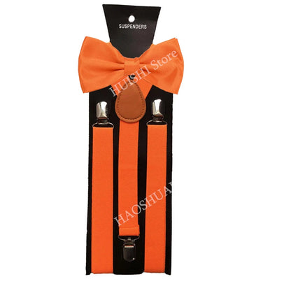 Suspenders Man Bowtie Solid Color Elastic PU Leather Suspenders For Man Belt Adjustable Straps For Wedding Bow Tie Accessories