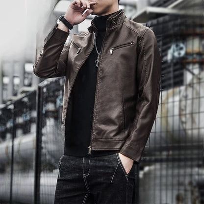 2026 New Leather Jacket Men's Spring and Autumn Thin Handsome Motorcycle Leather Jacket