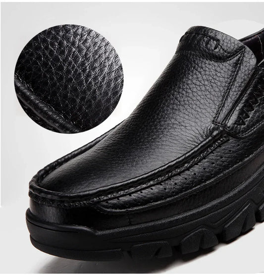 New Handmade Genuine Leather Shoes 48 Men Loafers Soft Cow Leather Men Thick Sole Casual Shoes Male Footwear Black Brown Slip-on