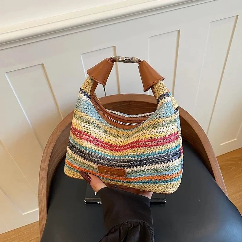 Colorful Knitted Handbag for Women: Beach Vacation, Summer, Breathable, Lightweight, Soft Durable Crossbody Bag