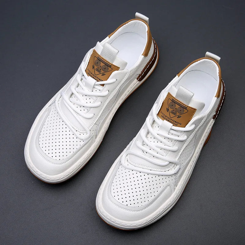 Genuine Leather Men's Shoes Thick Soles Breathable Hollow Out Casual Shoes Outdoor Men's Sports Shoes Loafers Shoes
