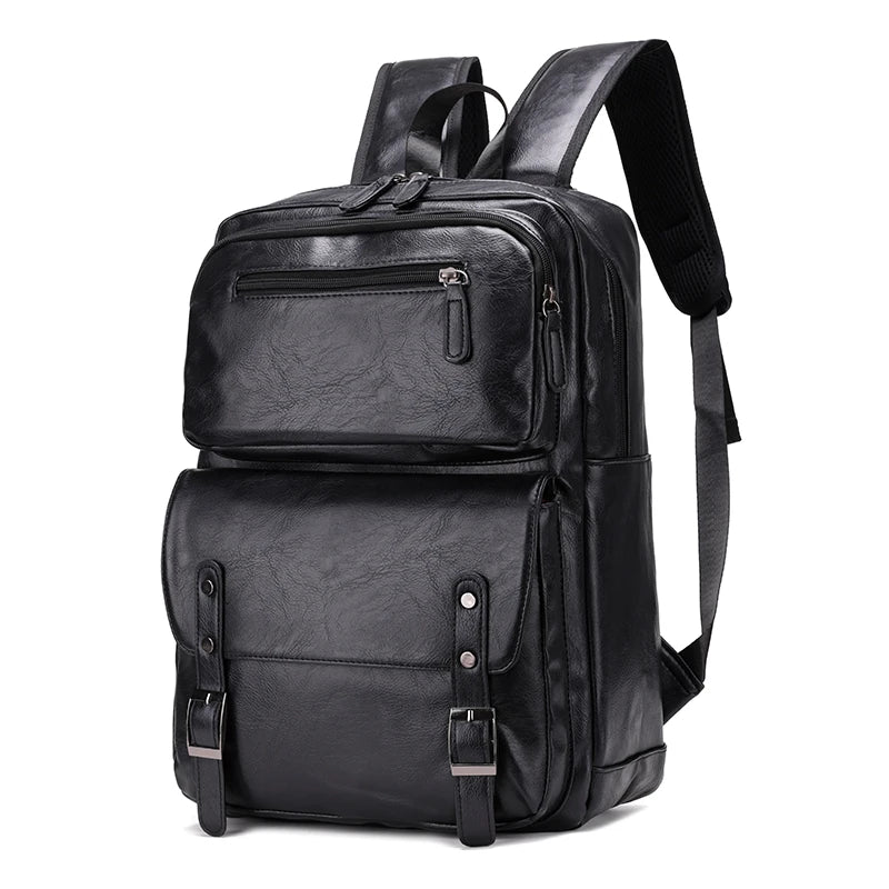 Fashion Men Backpack PU Leather Bagpack Laptop Backpacks Man'S Casual Back Bag Business Male Bag Leather Texture Travel Bags