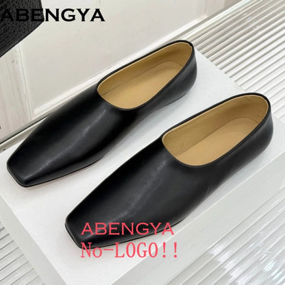 ABENGYA Real Leather Loafers Flat Shoes Women Slip On Ladies Casual Single Shoes Ballet Flats Shoes For Women Mules
