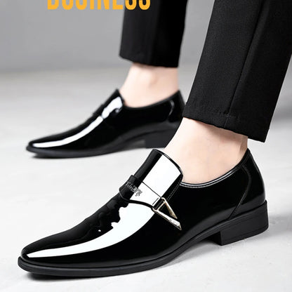 White Leather Shoes for Men 2025 New Patent Leather Business Men Casual Shoes Slip on Party Dress Footwear Pointed Toe Loafers