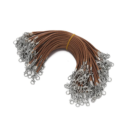 10pcs 2mm PU Leather Wax Thread 13cm Braided Strings With Alloy Lobster Clasp Bracelet Cord for DIY Jewelry Making Supplies
