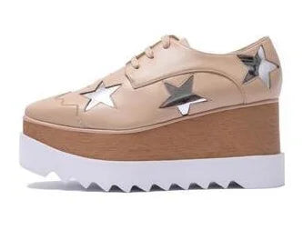 Luxury design thick-soled women's sports shoes fashion star real leather women's casual shoes runway wooden sole women's shoes