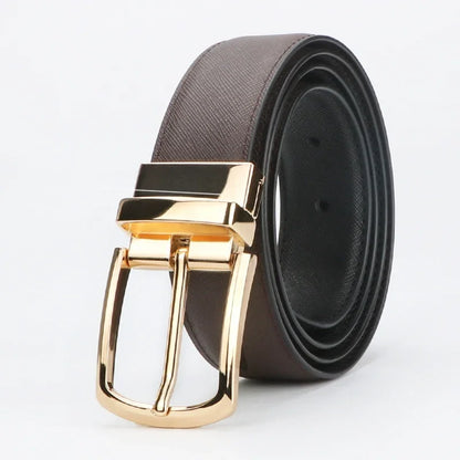 1pc Men's Business Genuine Leather Cowhide Belt, Rotating Pin Buckle Casual Belt For Men, Double-sided Wear Belt