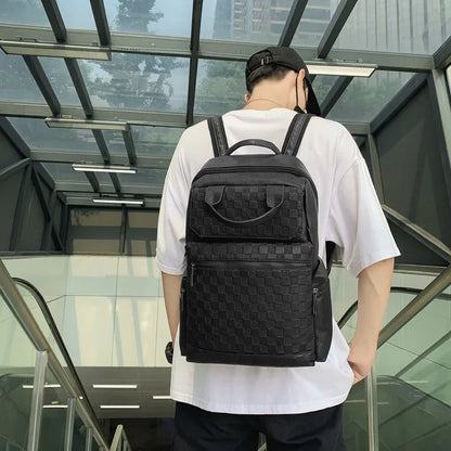 Fashion Plaid Men's Backpack Luxury Travel Backpacks Men Large Capacity Laptop Bags Soft Leather Backbags Student School Bag