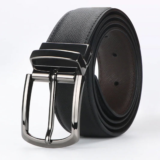 1pc Men's Business Genuine Leather Cowhide Belt, Rotating Pin Buckle Casual Belt For Men, Double-sided Wear Belt