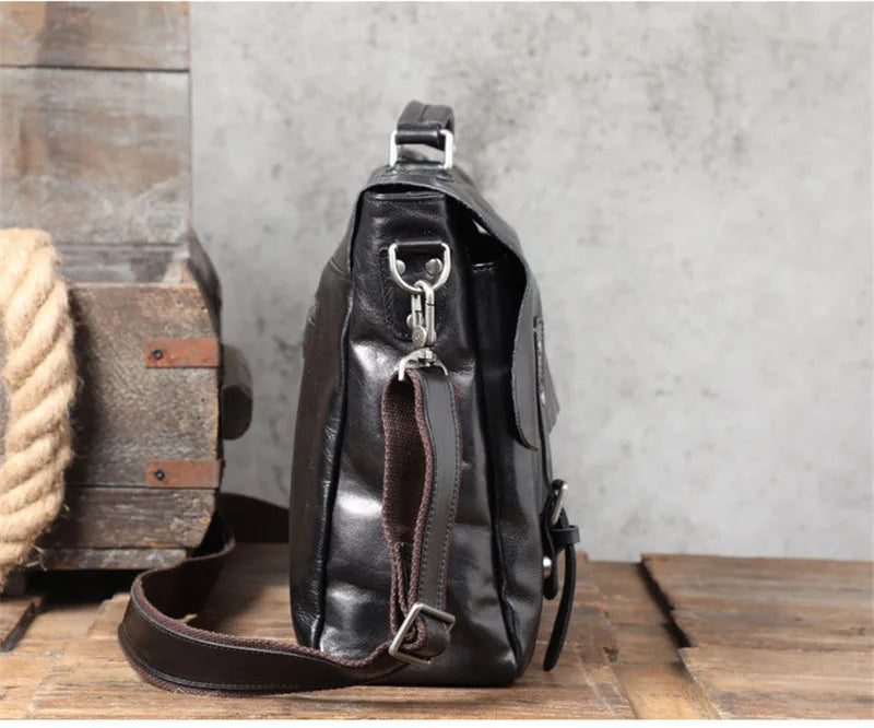Fashion high-quality genuine leather men's briefcase business natural real cowhide handbag luxury black laptop messenger bags
