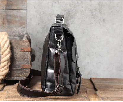 Fashion high-quality genuine leather men's briefcase business natural real cowhide handbag luxury black laptop messenger bags