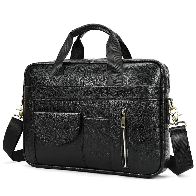 Best-selling business men's genuine leather briefcase with large capacity - 14-inch laptop carrying case - top-grade cowhide bag