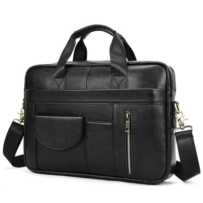 Best-selling business men's genuine leather briefcase with large capacity - 14-inch laptop carrying case - top-grade cowhide bag