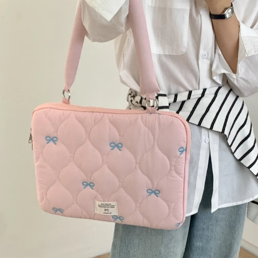 New 13-15.6inch Laptop Shoulder Bag Large Capacity Bowknot Tablet Sleeve Case Multifunctional Shockproof Laptop Handbag