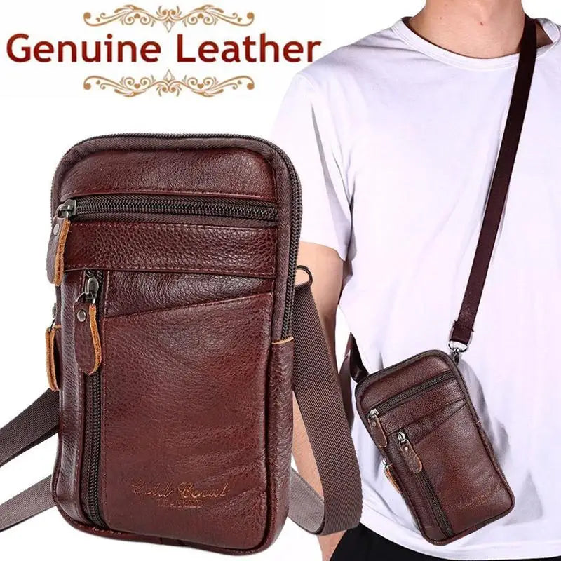 Leather Waist Bag Men's Mobile Phone Bag Wearing Belt Outdoor Sport One Shoulder Small Bag Doing Business Crossbody Bags