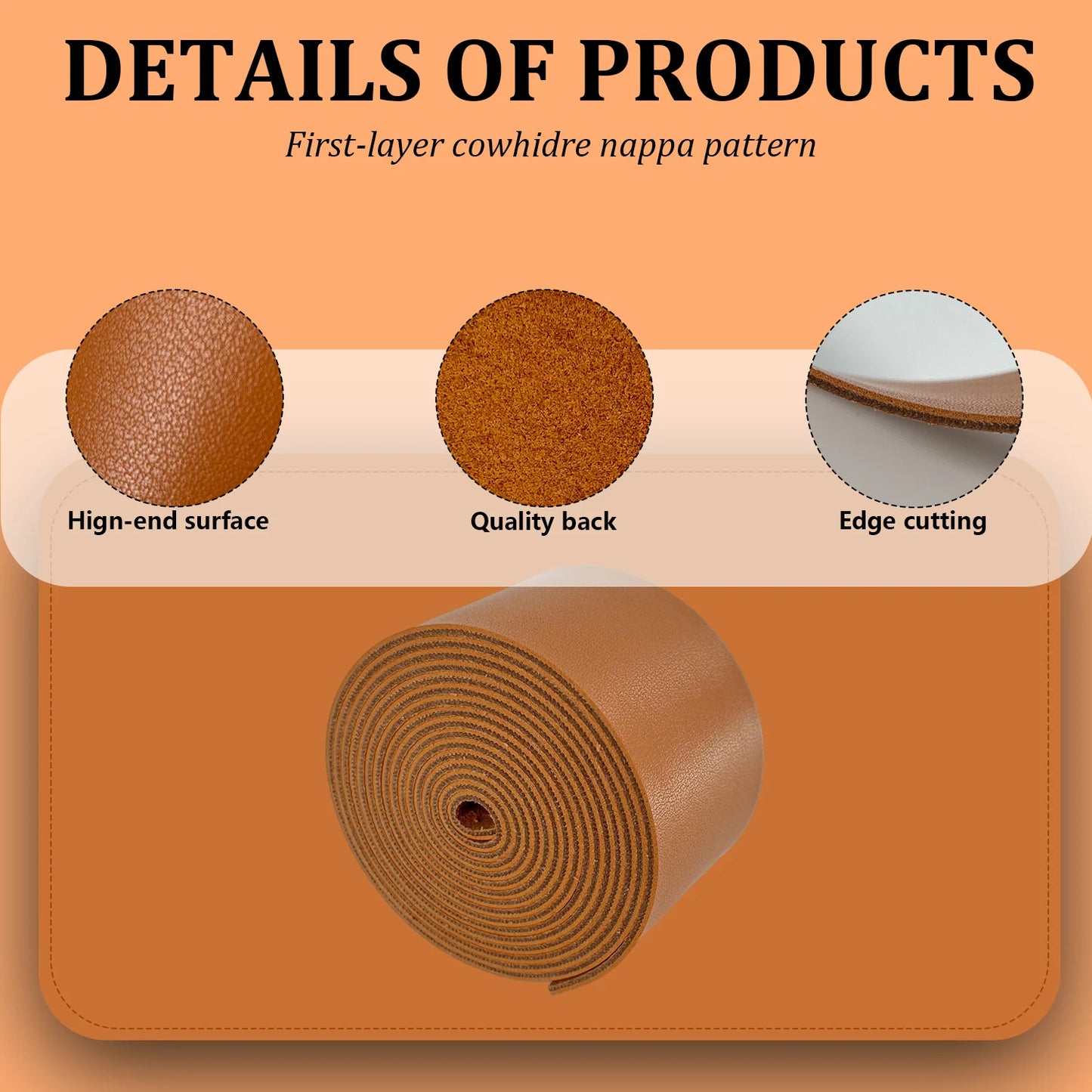 1 Roll of 5cm Wide Napa Texture Faux Leather PU Strip Single Sided 2mm Thickness for DIY Clothing Accessories Sewing Supplies