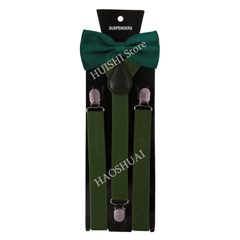 Suspenders Man Bowtie Solid Color Elastic PU Leather Suspenders For Man Belt Adjustable Straps For Wedding Bow Tie Accessories
