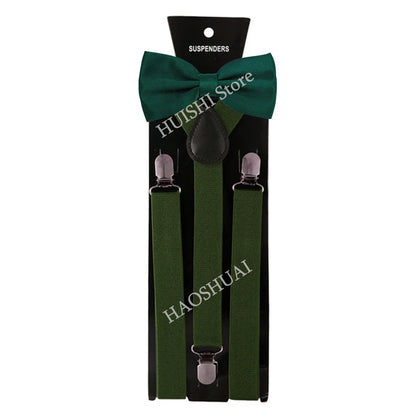 Suspenders Man Bowtie Solid Color Elastic PU Leather Suspenders For Man Belt Adjustable Straps For Wedding Bow Tie Accessories