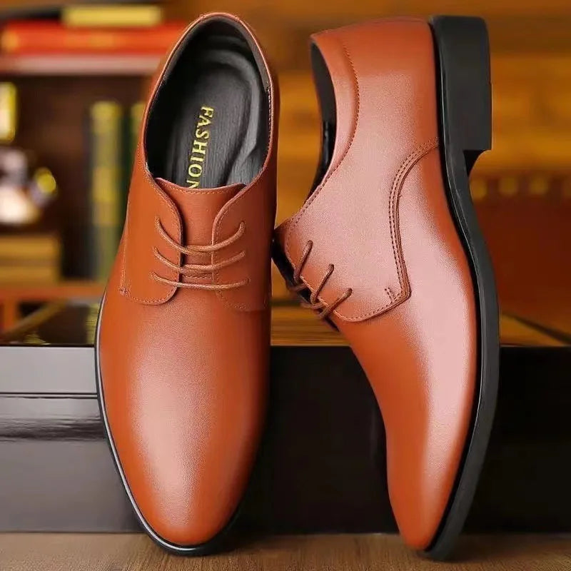 Men Pu Leather Shoes British Business Formal Leather Shoes Trendy Soft Lace-up Shoes Non-slip Comfort Male Daily Office Footwear
