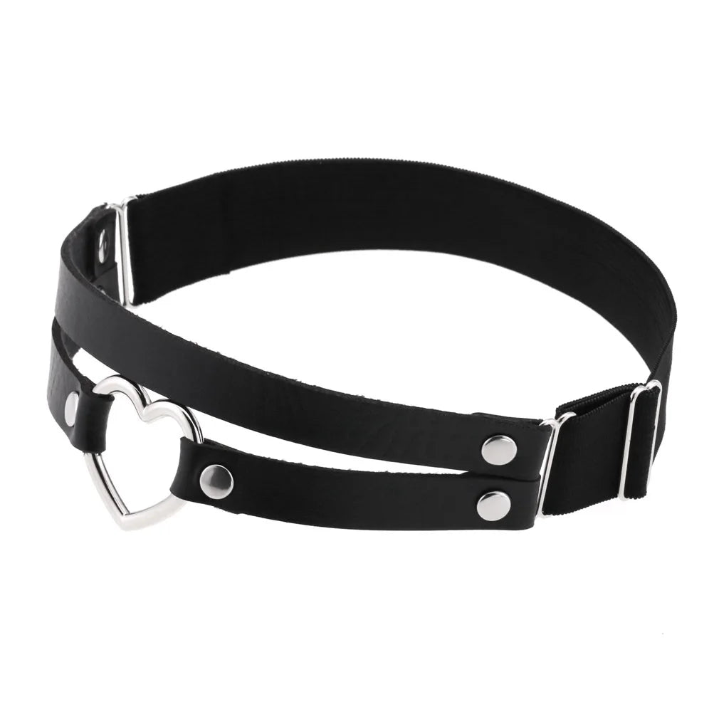 Heart Leg Garter Elastic Belt Rock Leather Leg Harness  For Women Girls Black Thigh Garter Festival Rave Accessories Adjustable