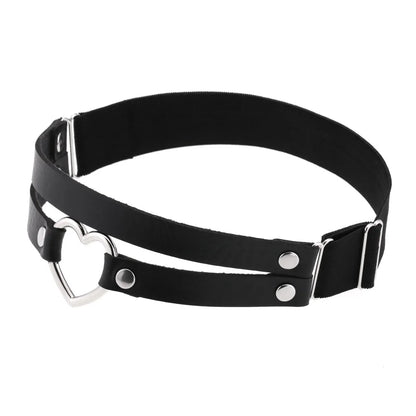 Heart Leg Garter Elastic Belt Rock Leather Leg Harness  For Women Girls Black Thigh Garter Festival Rave Accessories Adjustable