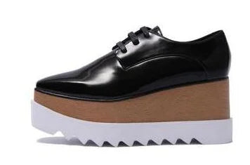 Luxury design thick-soled women's sports shoes fashion star real leather women's casual shoes runway wooden sole women's shoes