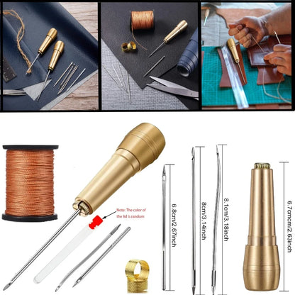 Leather Craft Sewing Kit Waxed Thread Hand Quilting Needles Sewing Awl，for Beginner , Stitching, Sewing