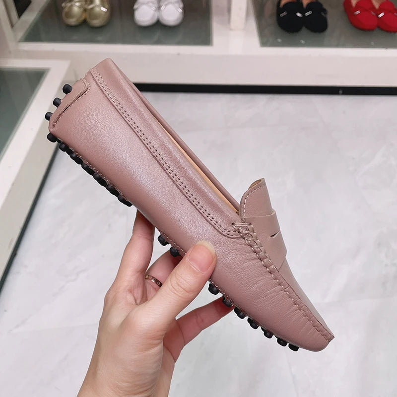 Ladies Spring Summer Genuine Leather Slip-On Shoes Soft Bottom Lightweight Comfortable Walking Flats Casual Office Footwear