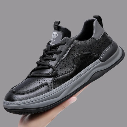 Genuine Leather Men's Shoes Thick Soles Breathable Hollow Out Casual Shoes Outdoor Men's Sports Shoes Loafers Shoes