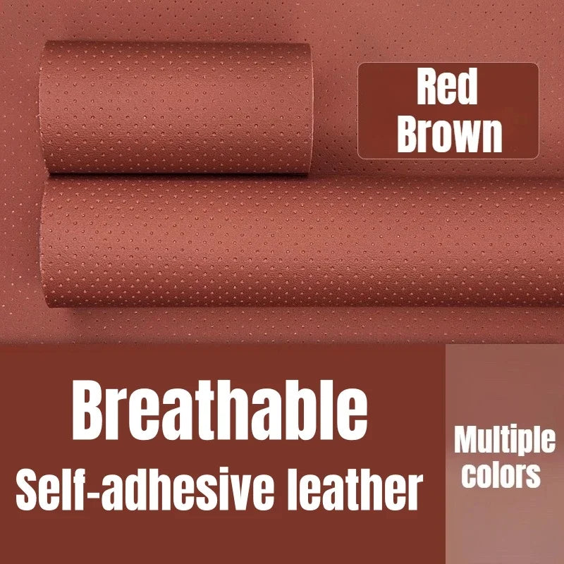 Self-Adhesive Perforated Leather Repair Patch, 0.8mm Thick Breathable Faux Leather Sheets for Car Seat Sofa Furniture Repair