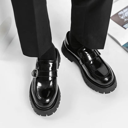 Male Leather Shoes Men 2023 New Chunky Platform Retro Work Shoes Spring Autumn Derby Shoes Highstreet Low Top Man Casual Flats