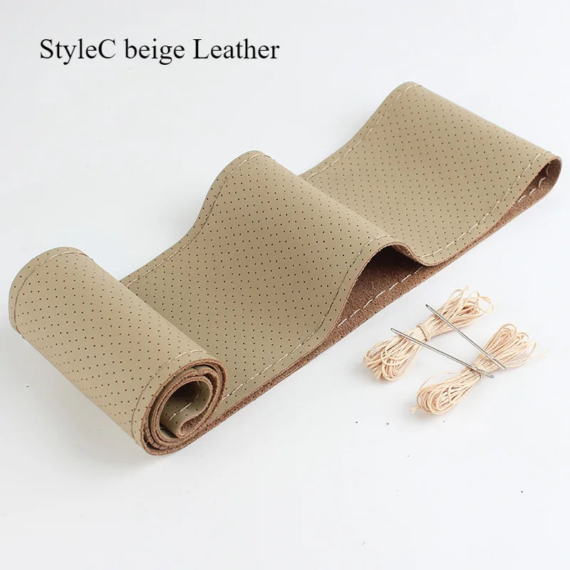 DIY Leather Steering Wheel Covers Soft Fiber Universal Braid Car Steering-Wheel With Needles and Thread Interior Accessories
