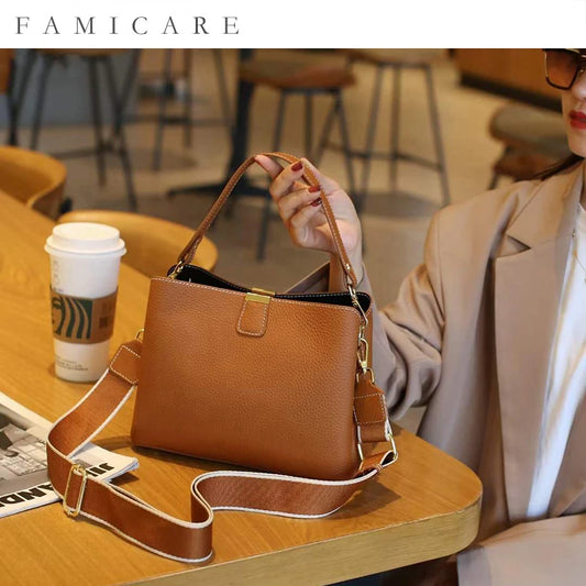 Women's Genuine Leather Handbag Luxury Bucket Style Casual Lady Fashion Shoulder Crossbody Messenger Bag for Girls 2025 Hot Sale