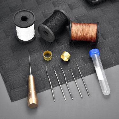 Leather Sewing Kit DIY Leather Sewing Awl Needle with Copper Handle Set Leather Canvas Tent Shoes Repairing Tool 3 Color Thread