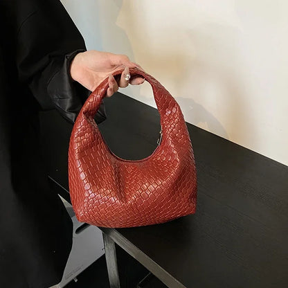 Women Classic Handbags for Women Fashion Woven Embossed Soft PU Leather Small Top Handle Shoulder Bag, Casual Daily Use Tote Bag