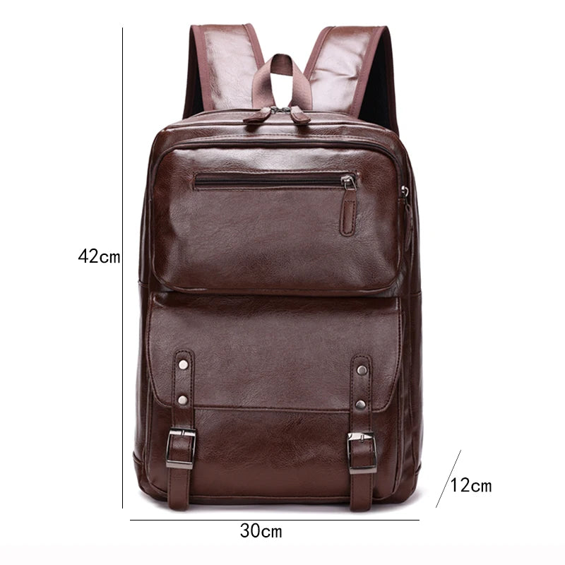 Fashion Men Backpack PU Leather Bagpack Laptop Backpacks Man'S Casual Back Bag Business Male Bag Leather Texture Travel Bags