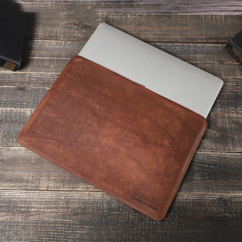 hand-made cowhide genuine leather laptop bags cases storage organizer sleeve for macbookair 13.6in notebook computer travel