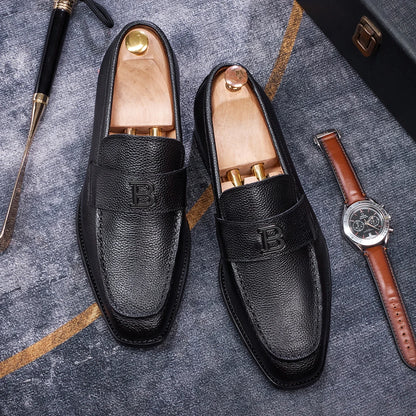 Men's High-End Genuine Leather Loafers Comfortable Flat Casual Glossy black Handmade Office Banquet Shoes