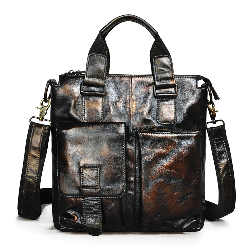 Men Original Leather Retro Designer Business Briefcase Casual 12" Laptop Travel Bag Tote Attache Messenger Bag Portfolio B259