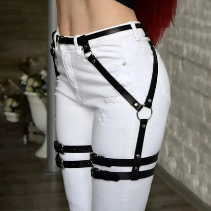Women Leather Garter Belt Harness Gothic Leg Harness Leather Accessories for Party Dating Leather Leg Harness Belt