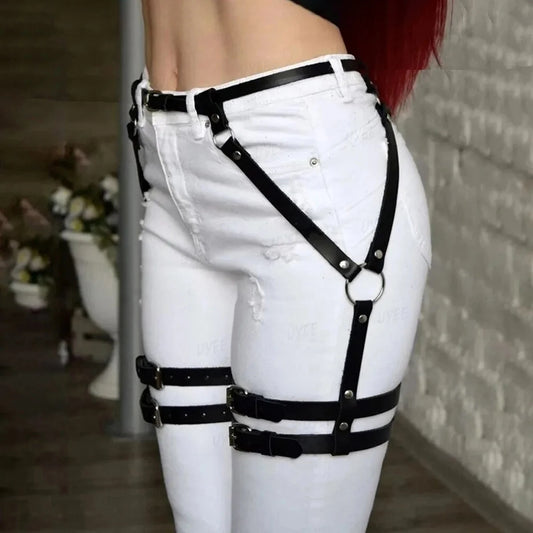 Women Leather Garter Belt Harness Gothic Leg Harness Leather Accessories for Party Dating Leather Leg Harness Belt