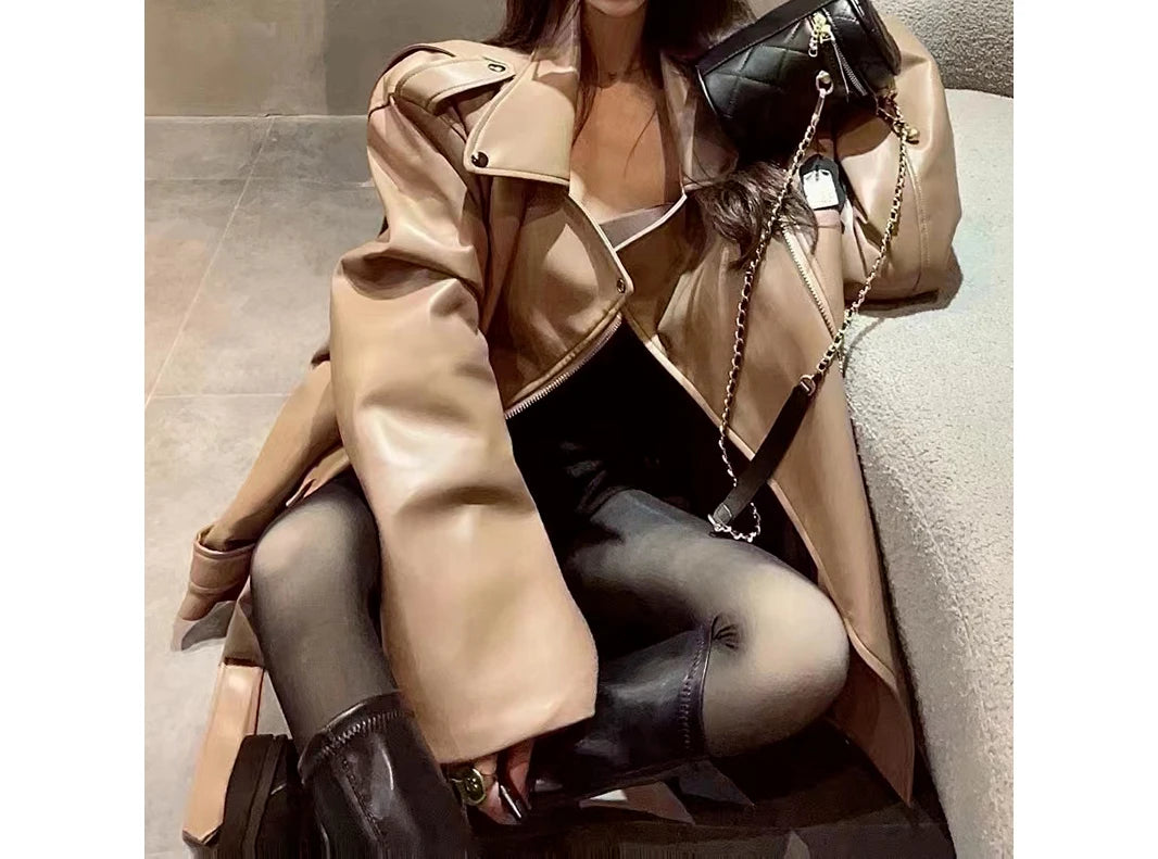 Black Leather Jacket for Women 2025 Spring and Autumn New Loose Fashion Versatile High-end Feel