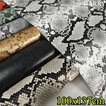 PU Snakeskin Faux Leather Fabric Roll No Adhesive for Bag Belt Headboard Sofa Upholstery Artificial Leather Animal