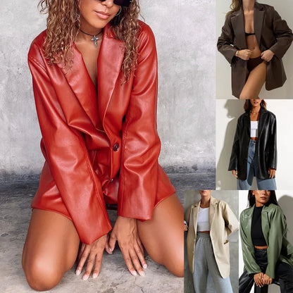 Women's Leather Jacket Autumn and Winter New Leather Coat Casual Warm Blazer Jacket for Women