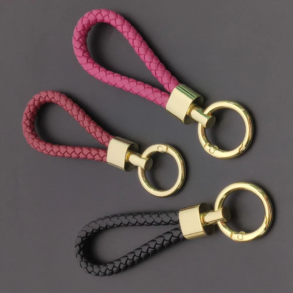 Creative Leather Woven Keychain  Backpack Accessories Couple Pendant Gift Man Lady Metal Keying Neutral Personalized Fashion