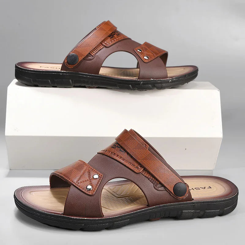 Leather Sandals For Men Summer Fashion Beach Shoes Male Trend Men's Casual Slippers Non-slip Open-toe Sandals Shoes Male